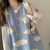 Blaue Wolken Niedliche Ästhetische Lockere Strickweste Pullover
